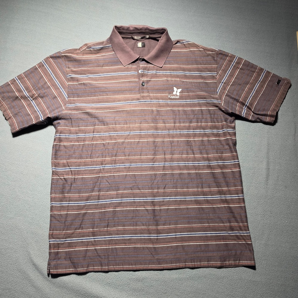 Nike Tiger Woods Collection Kapalua Butterfly Polo Shirt Brown Striped Mens XL